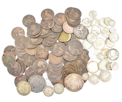 Lot 671 - Mixed coinage to include silver and...