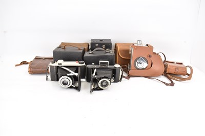 Lot 532 - Six vintage cameras comprising two Kodak box...