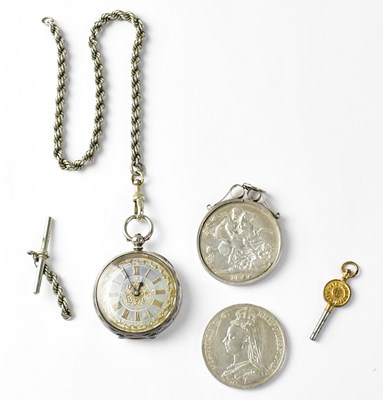 Lot 888 - A French hallmarked silver ladies' fob watch,...