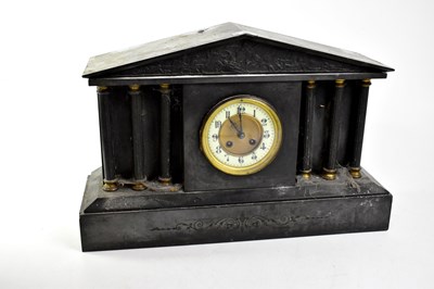 Lot 65 - A Victorian slate mantel clock of architectural form