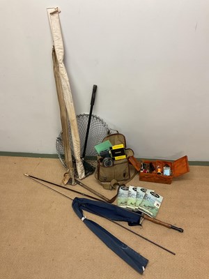 Lot 189 - FISHING INTEREST; tackle and three rods, one...