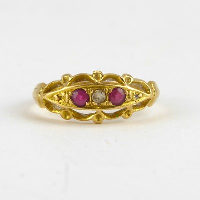 Lot 702 - An 18ct gold Victorian-style ring set with two...