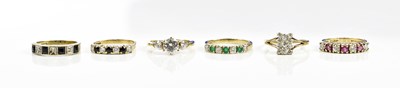 Lot 187 - Six 9ct yellow gold dress rings, various sizes,...