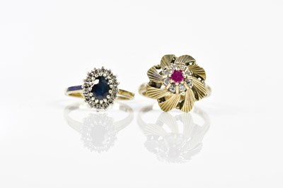 Lot 227 - Two 9ct yellow gold dress rings, the sapphire...