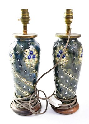 Lot 279 - DOULTON LAMBETH; a pair of lamp bases of...