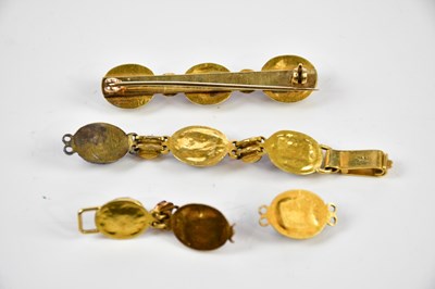 Lot 10 - A foil backed gem set yellow metal bracelet...