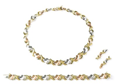 Lot 770 - A 14ct tri-colour gold matching necklace and...