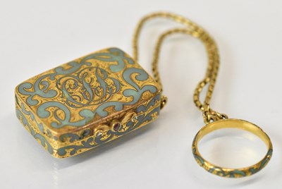 Lot 1354 - A yellow metal and turquoise enamel...