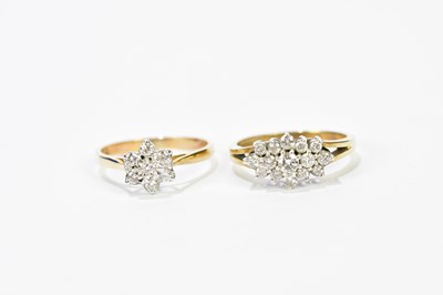 Lot 172 - Two 9ct yellow gold diamond floral cluster...