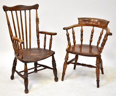 Lot 62 - A Victorian smoker's bow-back elbow chair with...
