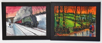 Lot 453 - JAMES DOWNIE (born, 1949); two oils on canvas,...