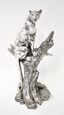 Lot 185 - A large chromed resin figure of a leopard...