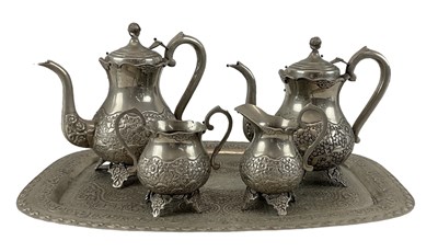 Lot 1241 - A four piece silver plated tea service on tray...