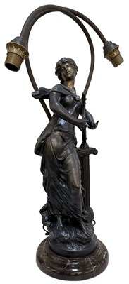 Lot 127 - AFTER AUGUSTE MOREAU; a bronze figural two...