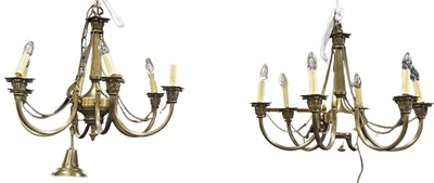 Lot 109 - A pair of modern brass effect six branch...