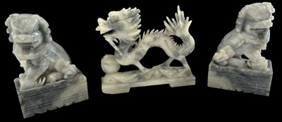 Lot 1127 - A pair of Chinese hardstone Dogs of Fo, height...