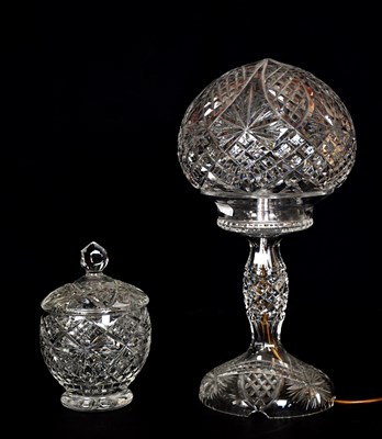 Lot 833 - A cut glass lamp and shade, together with a...