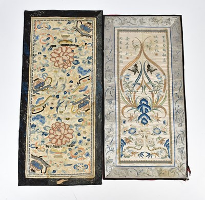 Lot 1254 - Two Chinese silk panels, including an example...