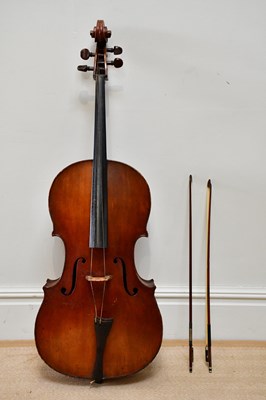 Lot 1050 - A full size German violoncello with two-piece...