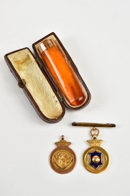 Lot 1384 - Two 9ct yellow gold fob medals, one example...