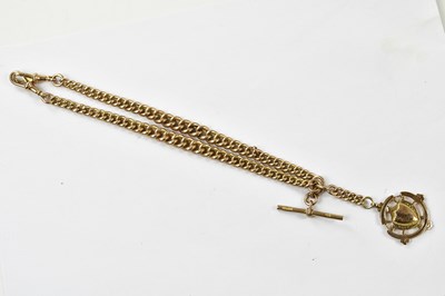 Lot 2356 - A 9ct gold Albert chain with T-bar and fob...