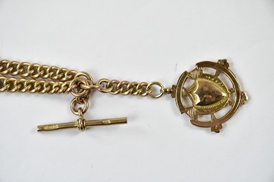 Lot 2356 - A 9ct gold Albert chain with T-bar and fob...