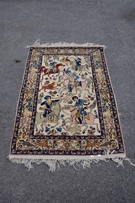 Lot 435 - An Eastern style part silk rug decorated with...