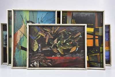 Lot 1640 - JOHN HENSHALL; ten oils on panels, abstracts,...