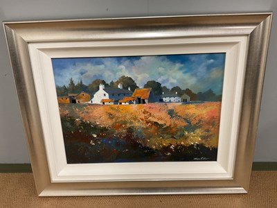 Lot 1513 - NICK POTTER; acrylic on board, 'Autumn Farm...