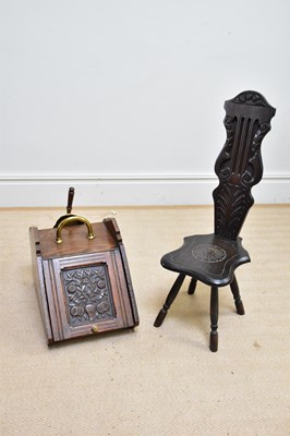 Lot 110 - A Victorian coal scuttle with shovel and a...