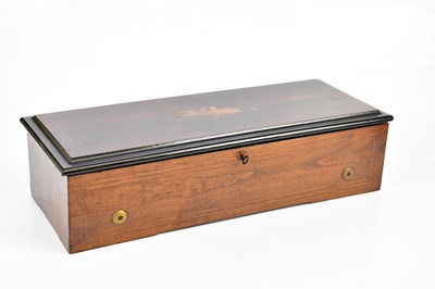 Lot 1101 - A 19th century inlaid rosewood music box, the...