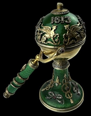 Lot 1249 - A Russian silver gilt green enamel and...