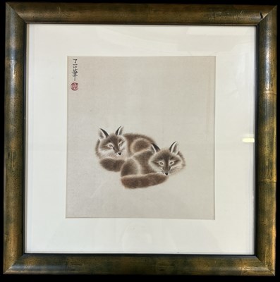 Lot 1022 - A 20th century Chinese watercolour of foxes,...