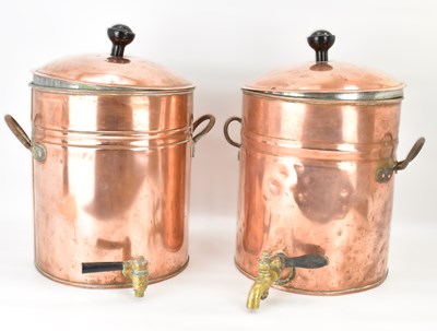 Lot 389 - Two vintage copper tea urns, both with steel...