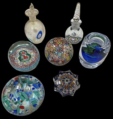 Lot 609 - A group of three Murano glass paperweights, a...