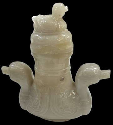 Lot 1133 - A Chinese jadeite twin handled lidded vase...