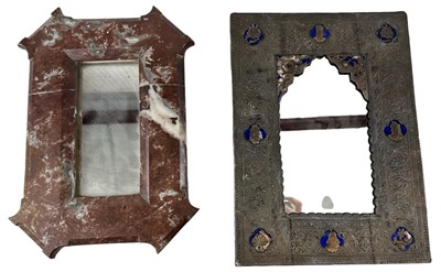 Lot 346 - A small Indian white metal framed mirror, 31 x...