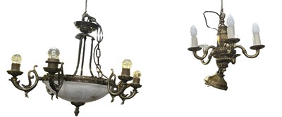 Lot 122 - A brass framed glass domed six branch ceiling...