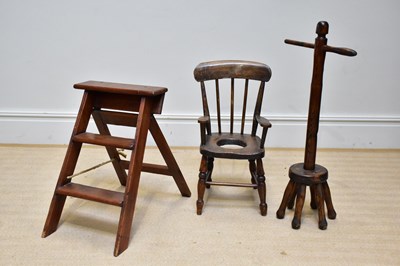 Lot 35 - A vintage set of pine step ladders and a child'...