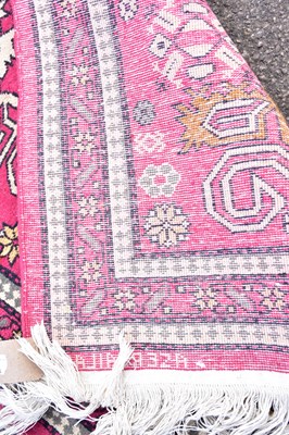 Lot 1492 - A Caucasian hand woven wool mat, with...