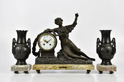 Lot 385 - An early 20th century three piece clock...