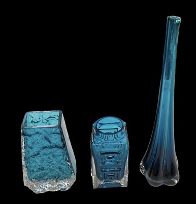 Lot 610 - WHITEFRIARS; a Kingfisher Blue Greek key vase,...