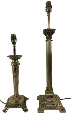 Lot 130 - A brass Corinthian column table lamp, height...