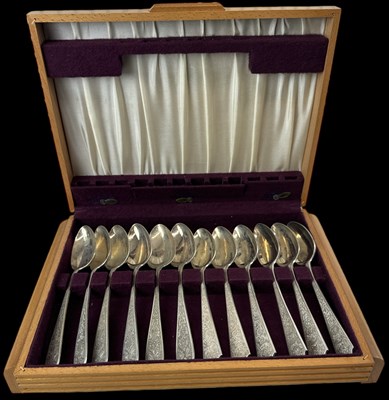 Lot 1272 - A set of six white metal tablespoons and...