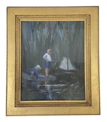 Lot 252 - G WEST; early 20th century oil on board, boy...