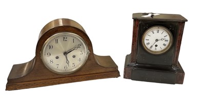 Lot 115 - A Victorian slate mantel clock, the white...