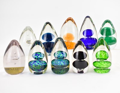 Lot 364 - Ten cone-shaped glass paperweights, various...