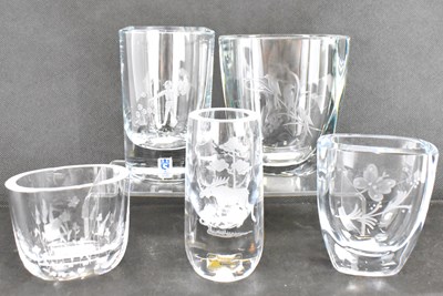 Lot 370 - Five clear lead crystal Scandinavian vases to...