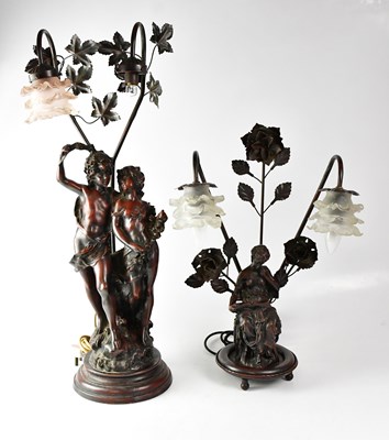 Lot 96 - A figural spelter lamp base modelled as a...