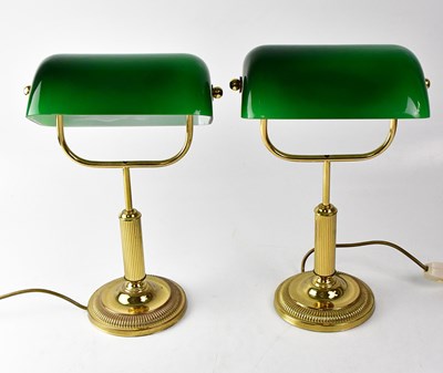 Lot 99 - A pair of library lamps with green glass...